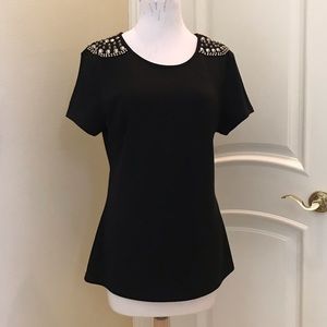 NWT WD-NY  black studded shoulder knit top